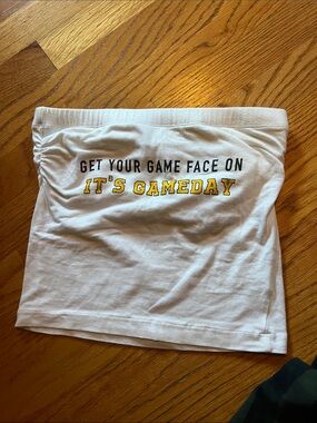 Zenana Outfitters White Crop Tube Top with Yellow Gameday Print